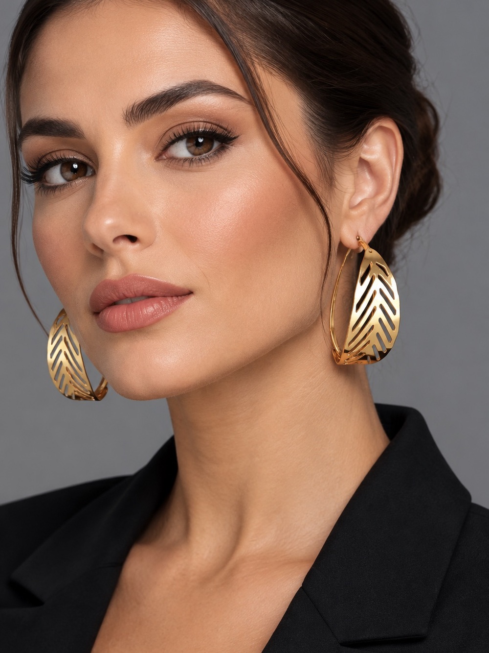 Gold Leaf Cutout Hoop Earrings - Women Jewelry